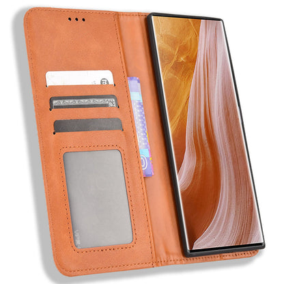 For ZTE Axon 40 Ultra 5G Stand Wallet PU Leather Cover Magnetic Auto Closure Retro Texture Phone Case