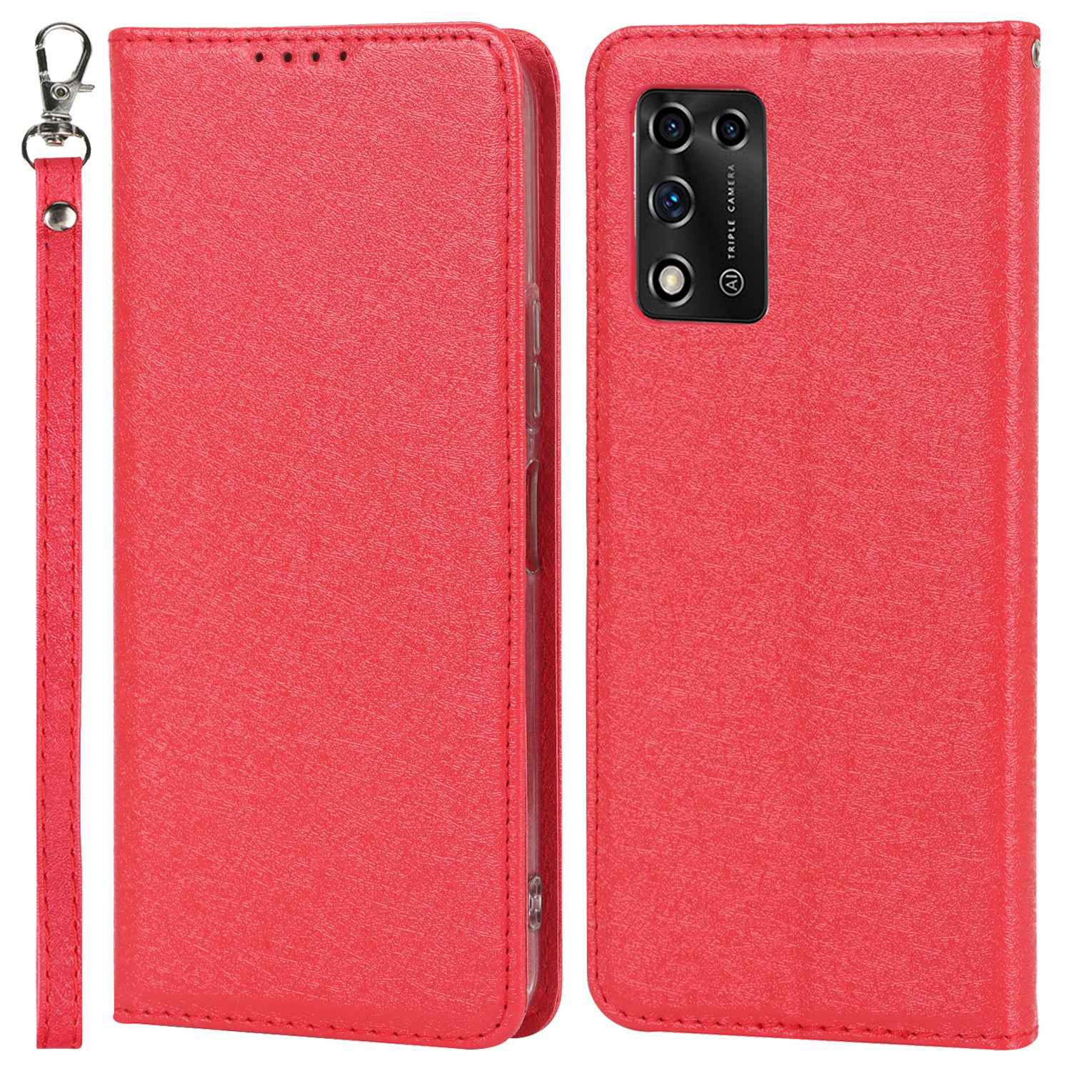 For ZTE Libero 5G II Anti-scratch PU Leather Silk Texture Phone Case Stand Wallet Full Protection Mobile Phone Cover with Strap