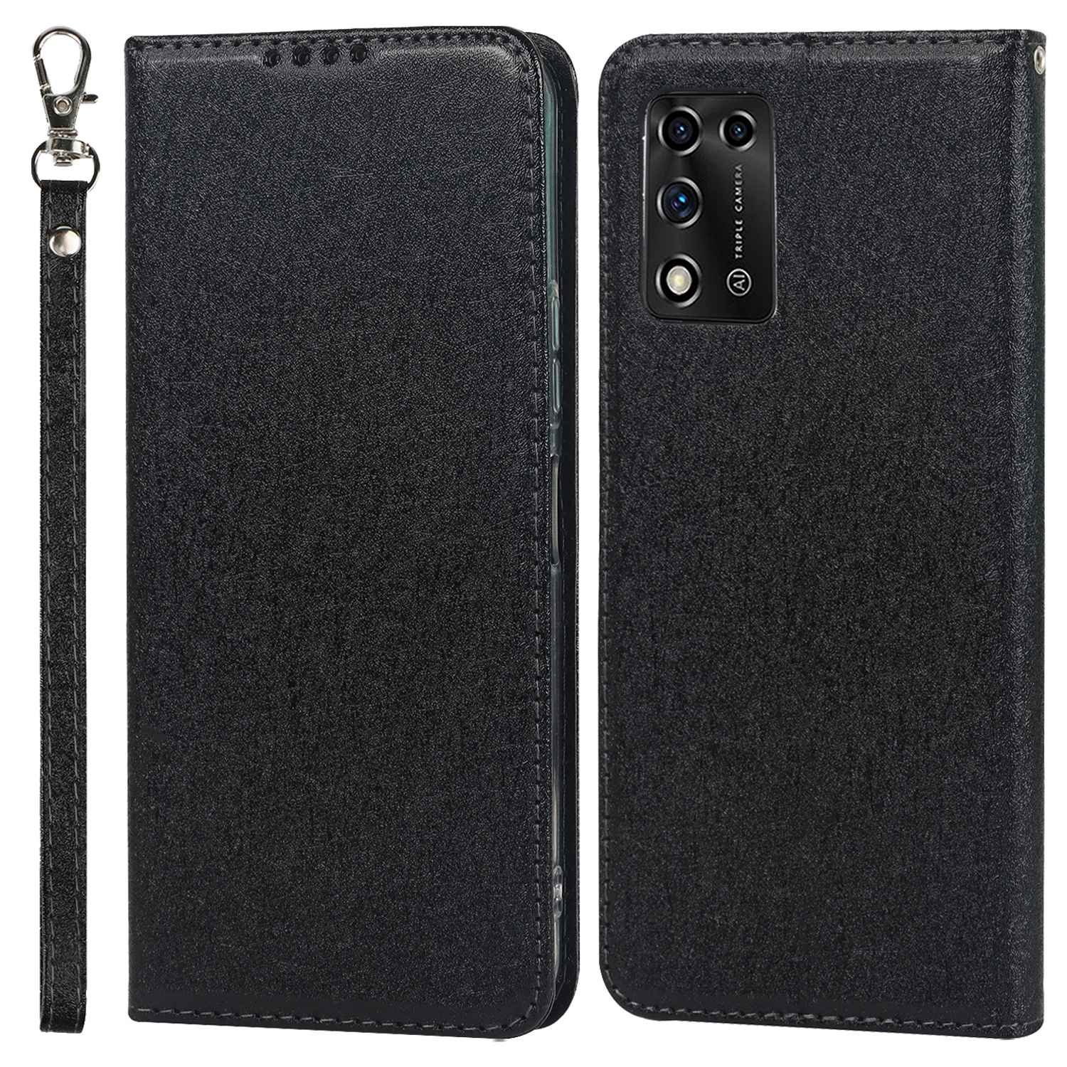 For ZTE Libero 5G II Anti-scratch PU Leather Silk Texture Phone Case Stand Wallet Full Protection Mobile Phone Cover with Strap