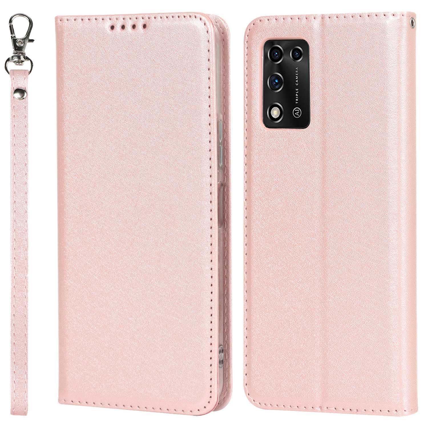 For ZTE Libero 5G II Anti-scratch PU Leather Silk Texture Phone Case Stand Wallet Full Protection Mobile Phone Cover with Strap