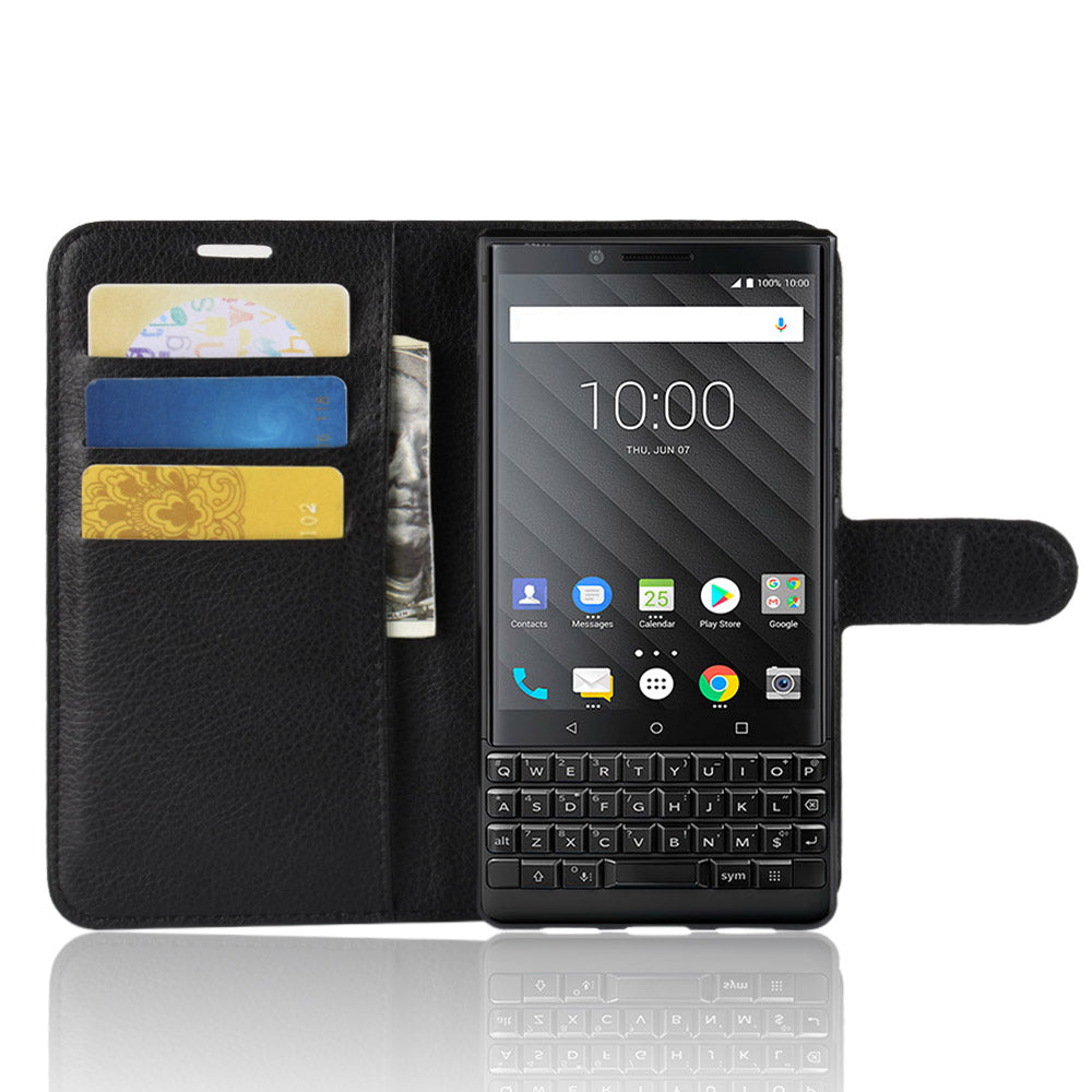 Litchi Texture Wallet Stand Leather Phone Case for BlackBerry Key2