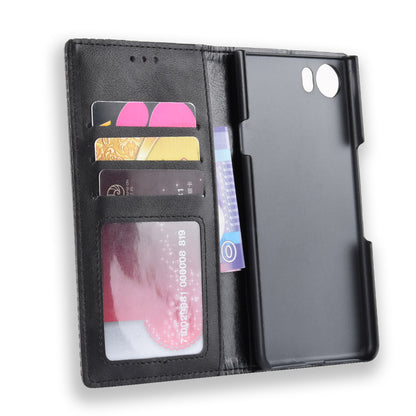 Vintage Style Auto-absorbed PU Leather Mobile Cover with Wallet Stand for BlackBerry Keyone