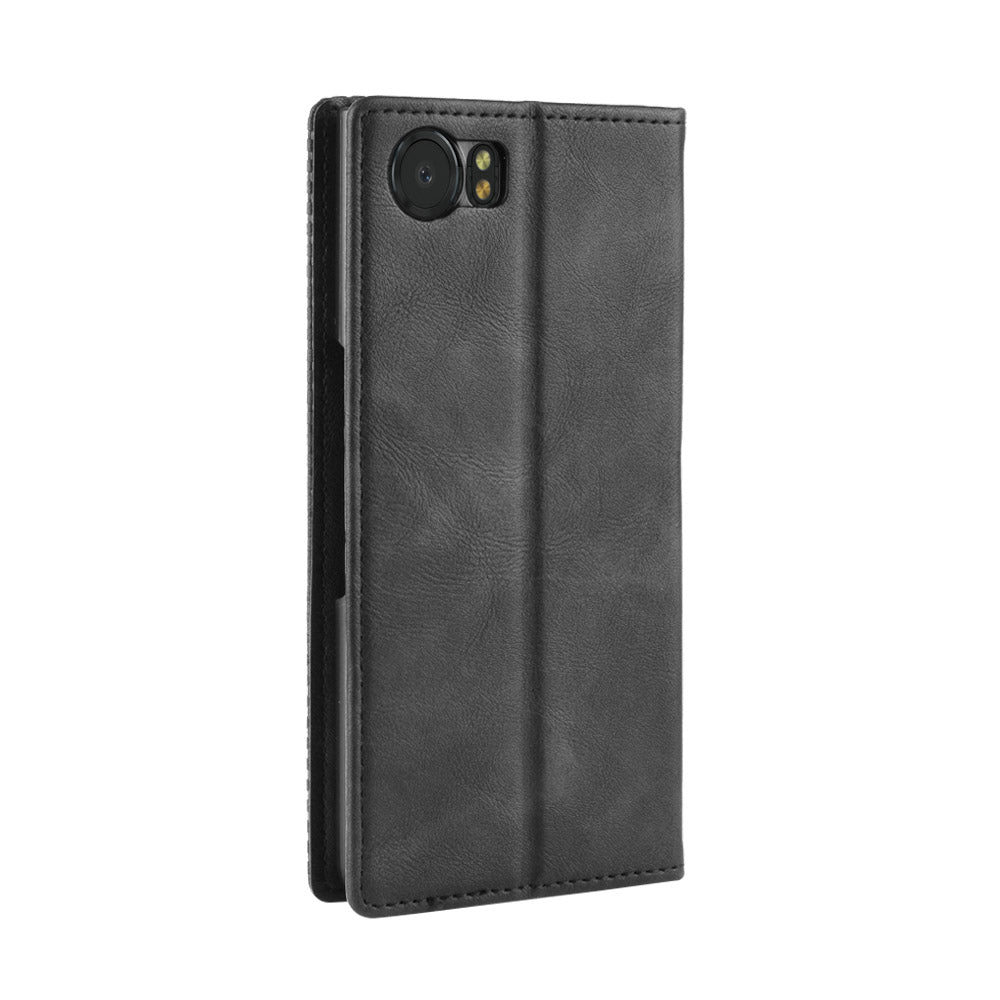 Vintage Style Auto-absorbed PU Leather Mobile Cover with Wallet Stand for BlackBerry Keyone