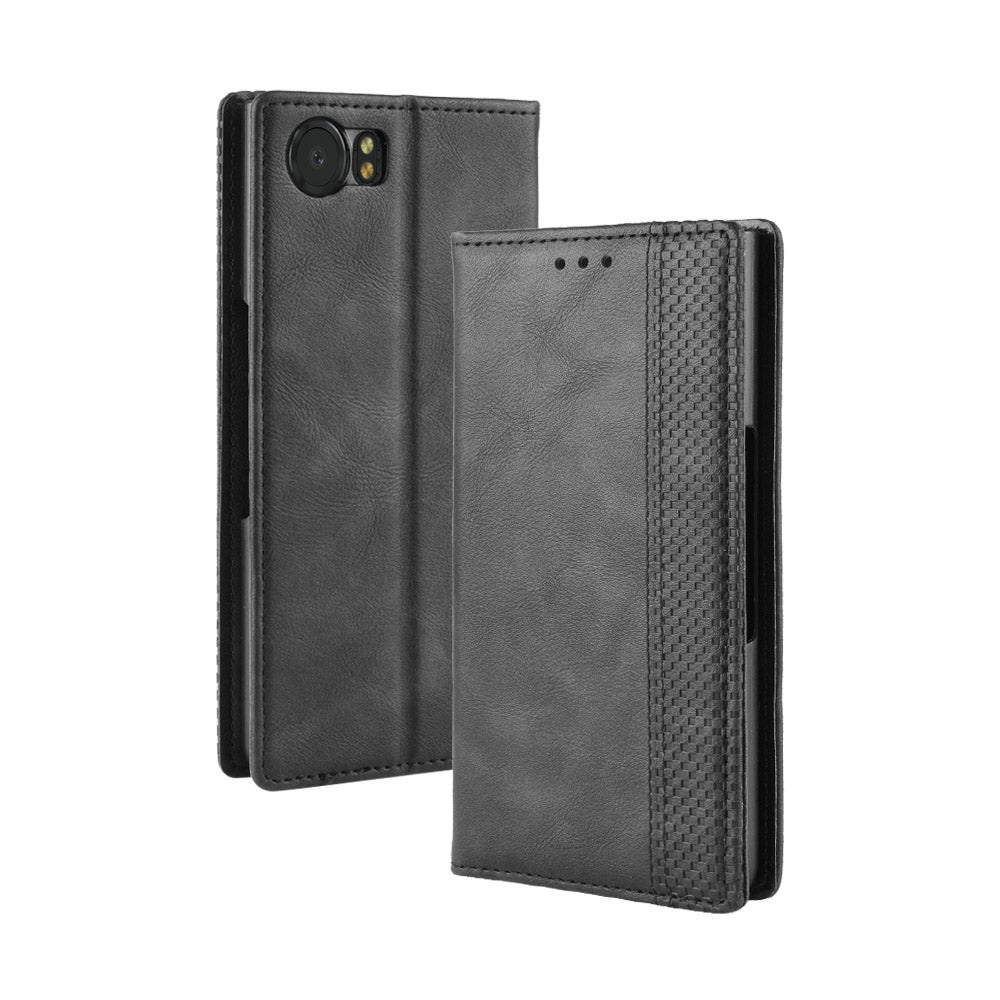 Vintage Style Auto-absorbed PU Leather Mobile Cover with Wallet Stand for BlackBerry Keyone