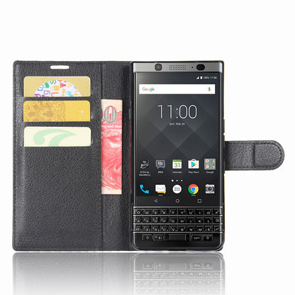 Litchi Grain Wallet Leather Stand Case for BlackBerry Keyone