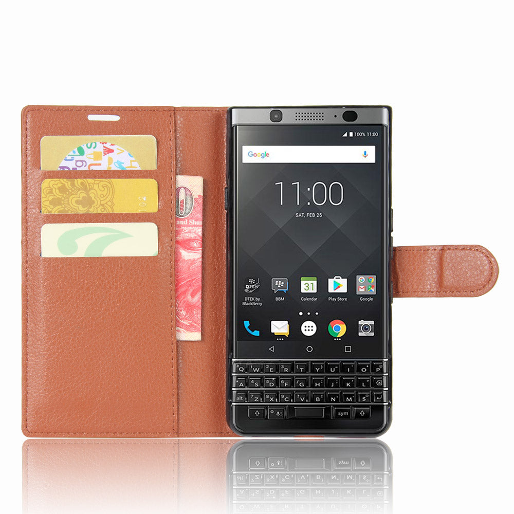 Litchi Grain Wallet Leather Stand Case for BlackBerry Keyone