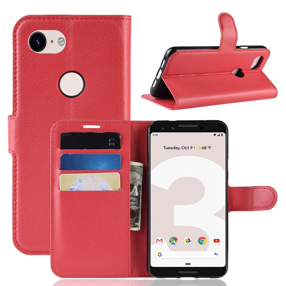 Litchi Skin PU Leather Wallet Case with Stand for Google Pixel 3a