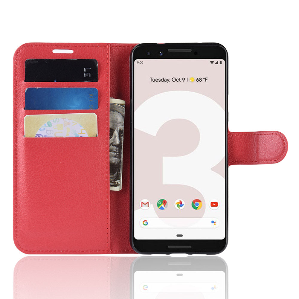 Litchi Skin PU Leather Wallet Case with Stand for Google Pixel 3a