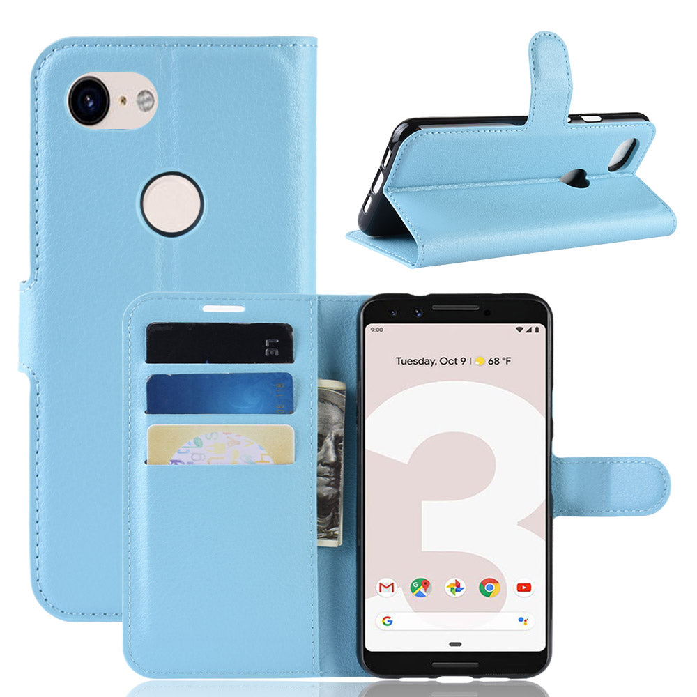 Litchi Skin PU Leather Wallet Case with Stand for Google Pixel 3a