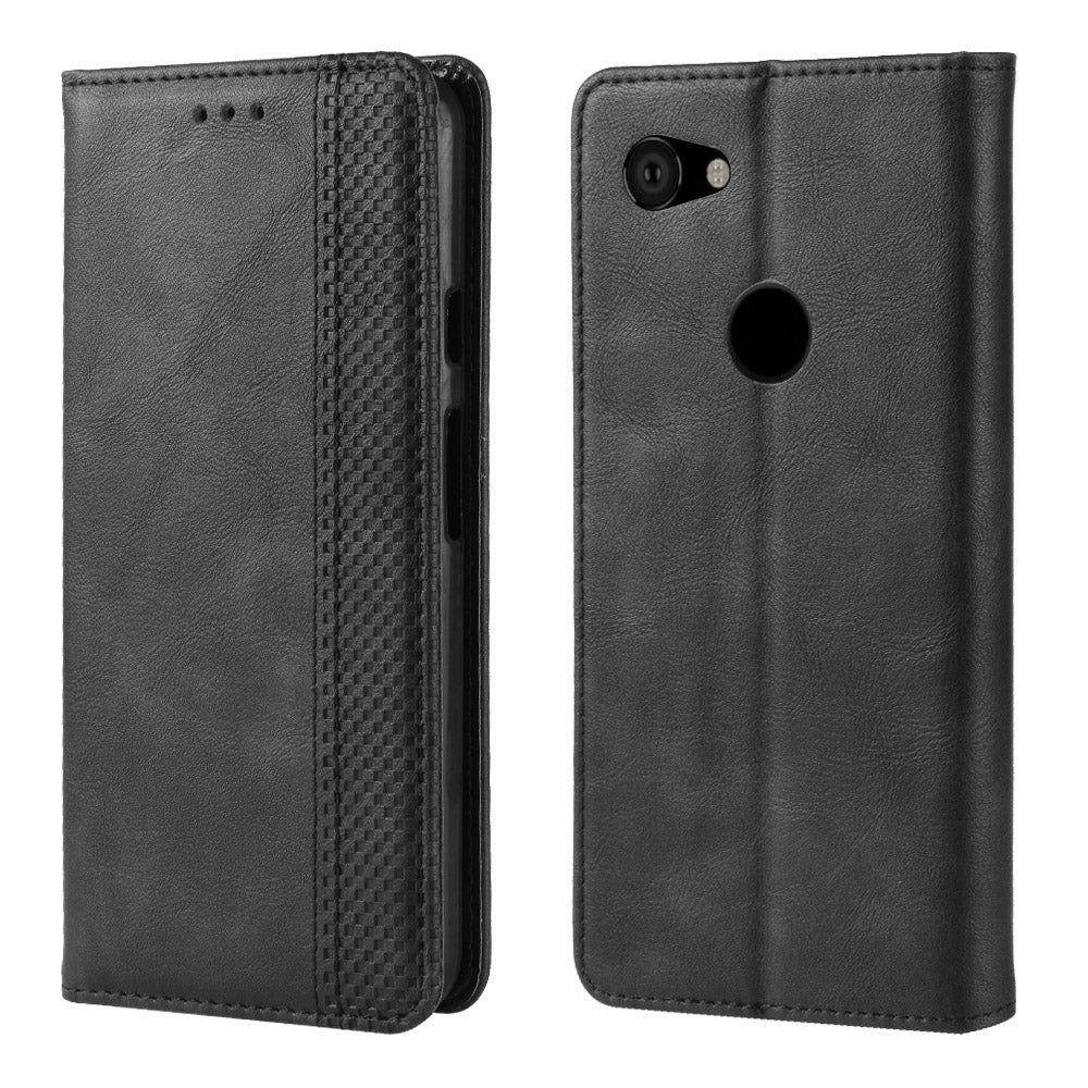 Vintage Style Auto-absorbed PU Leather Protection Cell Phone Case for Google Pixel 3a