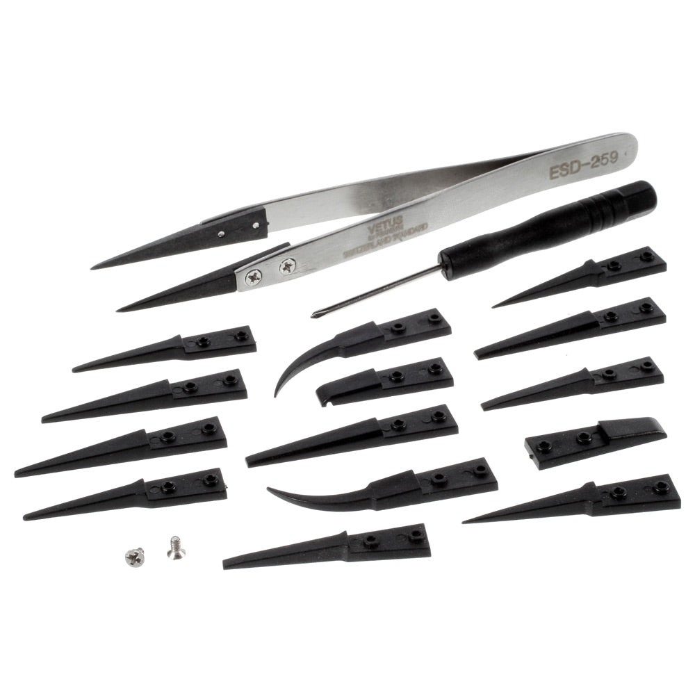 8 Pairs Anti-static Interchangeable Tweezer Tips with Tweezer Handle and Phillips Screwdriver