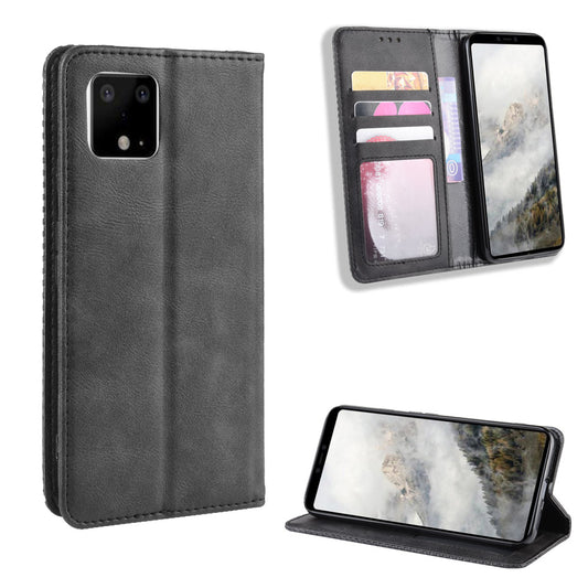 Auto-absorbed Vintage Style PU Leather Wallet Phone Shell Case for Google Pixel 4