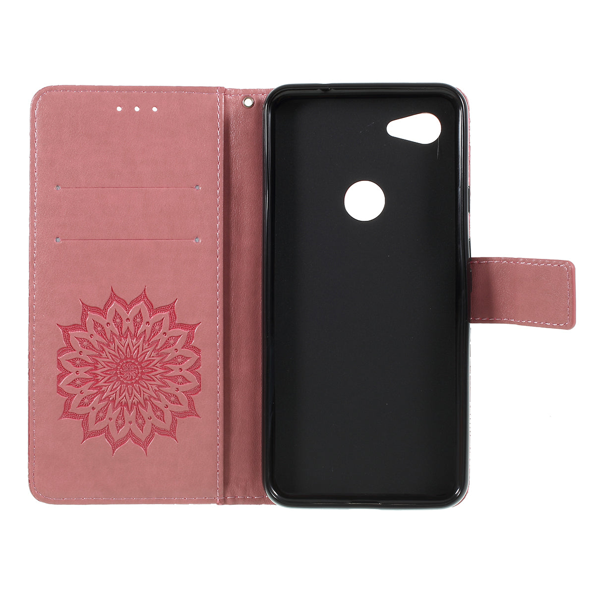 KT Imprinting Flower Series-1 Imprint Sunflower Pattern Wallet Stand Flip Leather Case with Lanyard for Google Pixel 3a