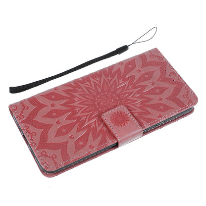 KT Imprinting Flower Series-1 Imprint Sunflower Pattern Wallet Stand Flip Leather Case with Lanyard for Google Pixel 3a