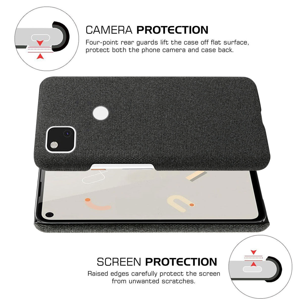 KSQ for Google Pixel 4a Soft Cloth Coated Hard PC Shockproof Protective Cover