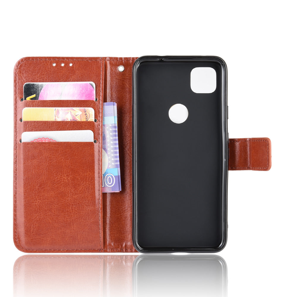 Crazy Horse Skin PU Leather Wallet Mobile Phone Shell for Google Pixel 4a