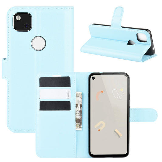 Litchi Skin PU Leather Wallet Stand Cell Phone Cover for Google Pixel 4a with Magnetic Clasp Closure