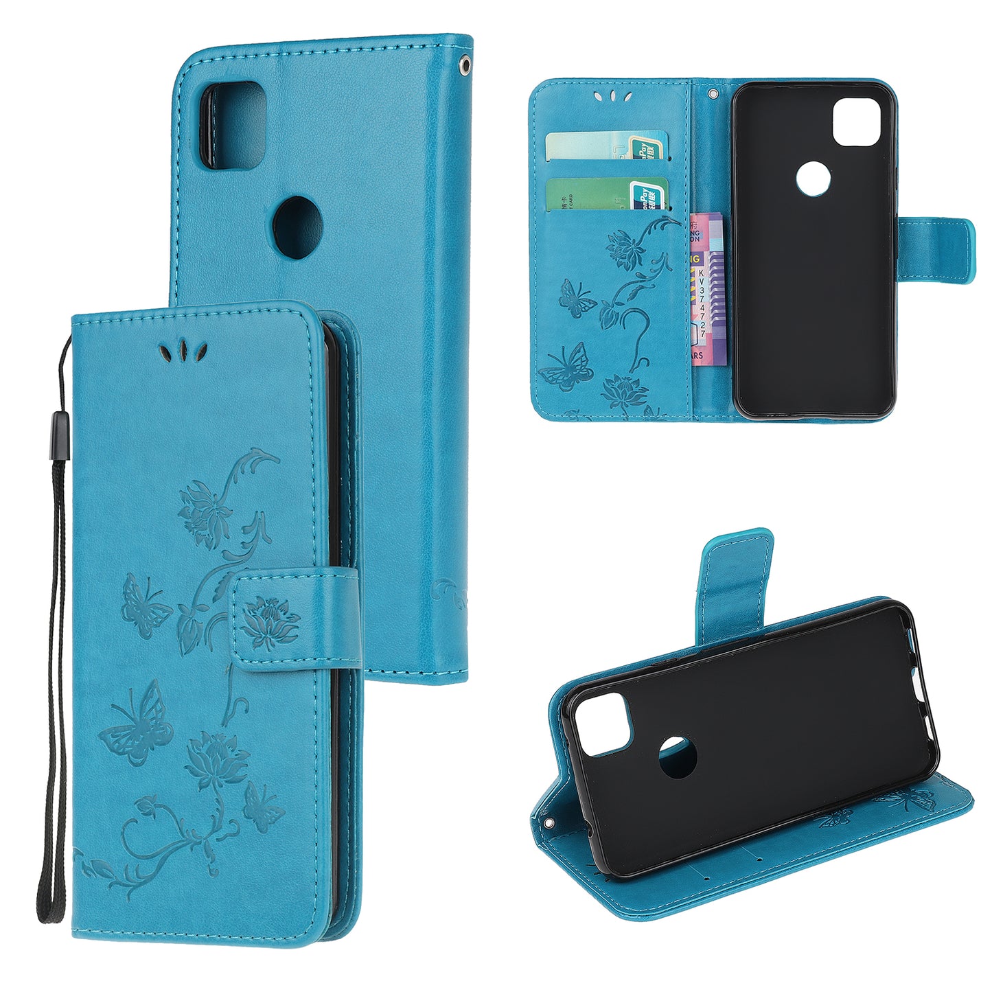 Imprint Butterfly Flower PU Leather Case with Strap for Google Pixel 4a