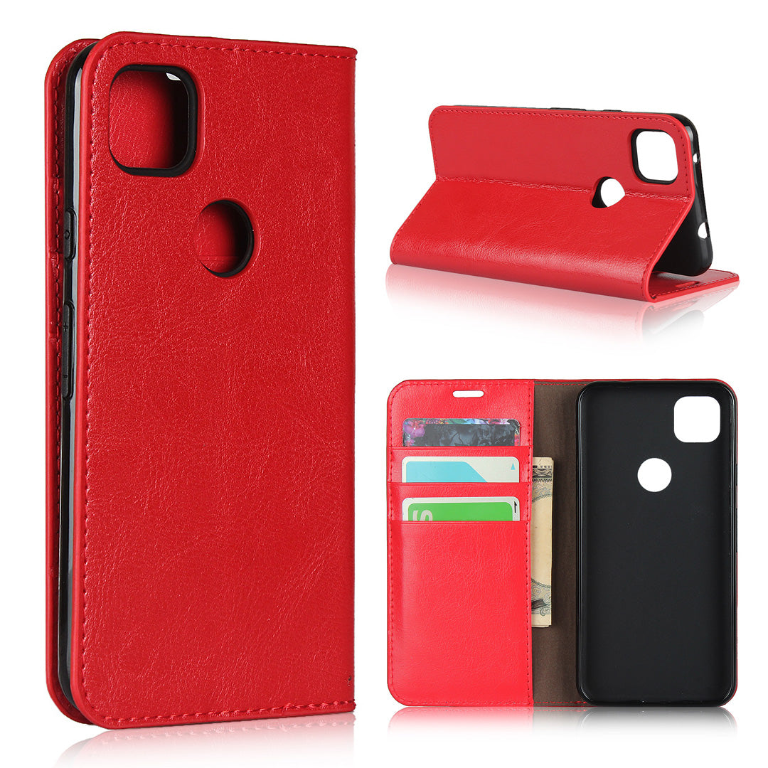 Crazy Horse Skin Genuine Leather Shell for Google Pixel 4a