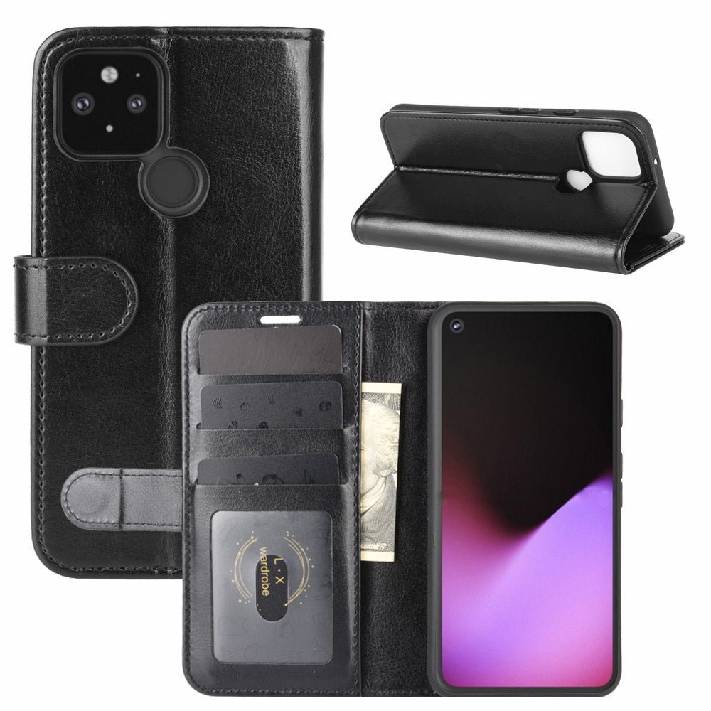 Crazy Horse Wallet Shell Stand Leather Mobile Phone Cover for Google Pixel 4a 5G/Pixel 5XL