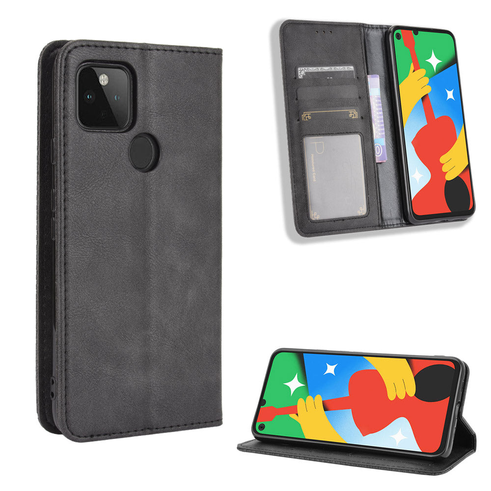 Vintage Style Wallet Stand Leather Phone Cover for Google Pixel 4a 5G