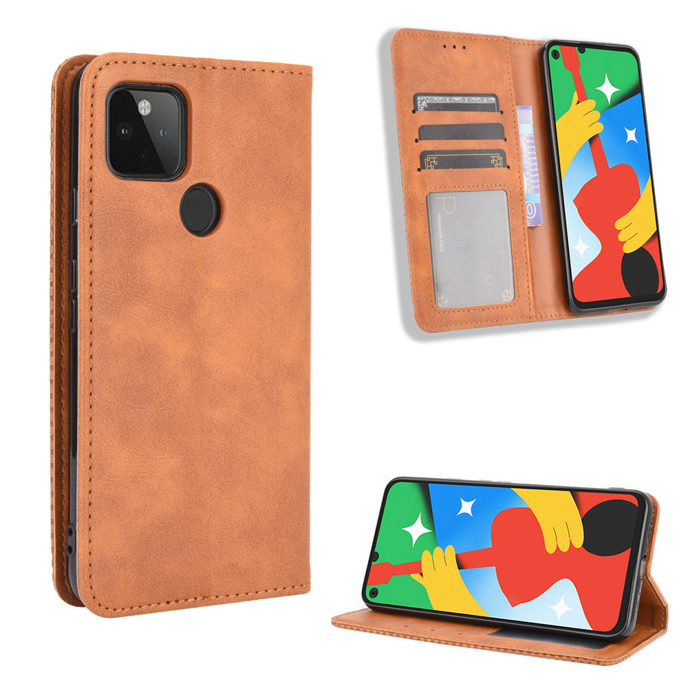 Vintage Style Wallet Stand Leather Phone Cover for Google Pixel 4a 5G