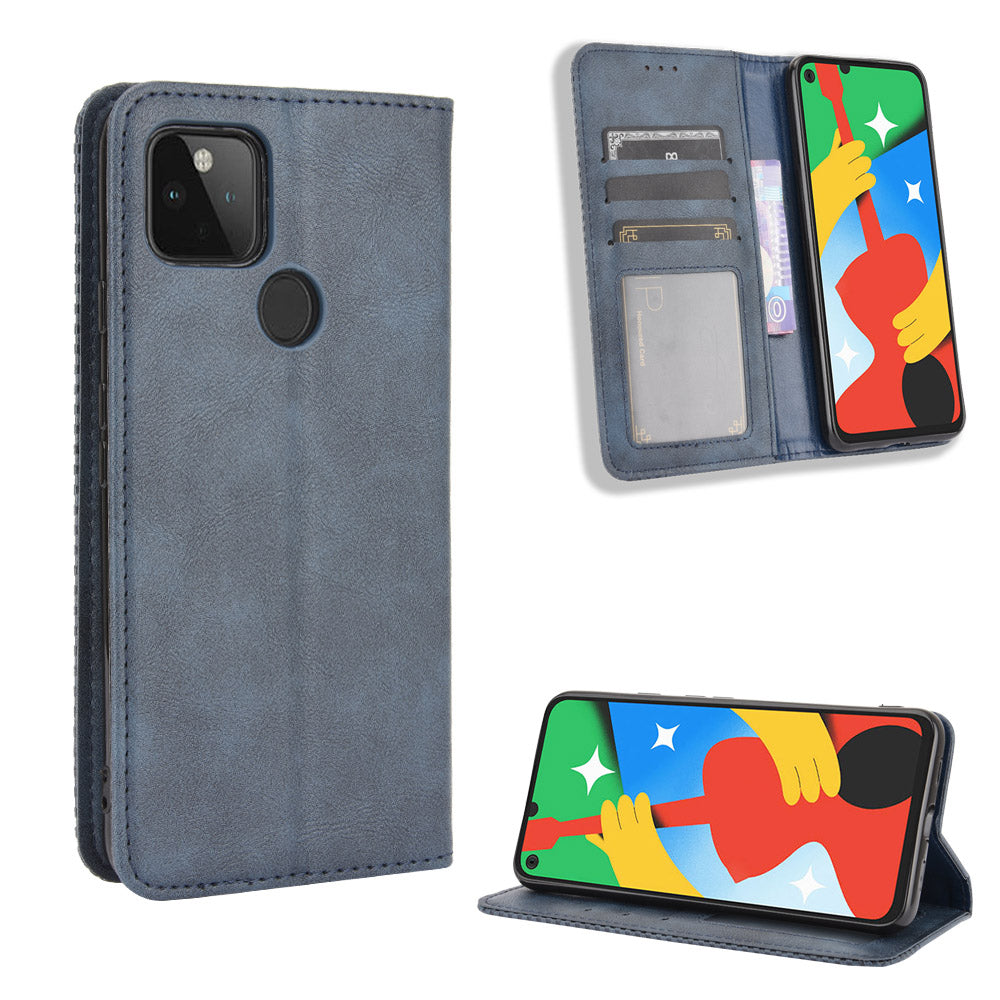 Vintage Style Wallet Stand Leather Phone Cover for Google Pixel 4a 5G