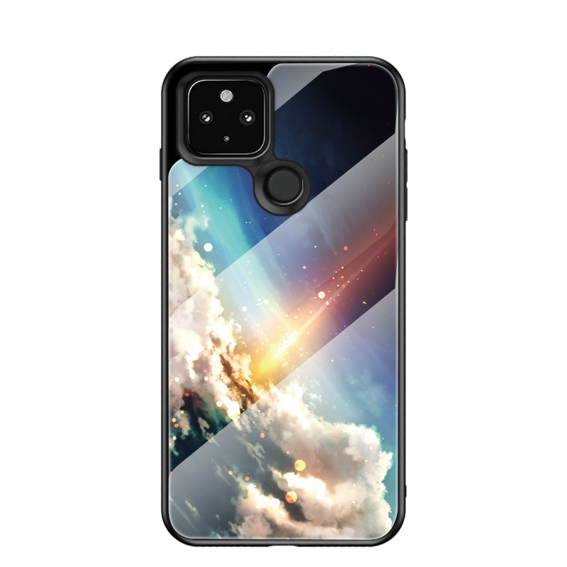 Tempered Glass Hybrid Phone Cover Shell with Starry Sky Pattern for Google Pixel 5