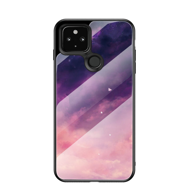 Tempered Glass Hybrid Phone Cover Shell with Starry Sky Pattern for Google Pixel 5