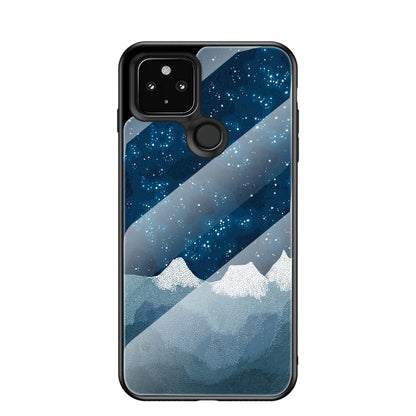 Tempered Glass Hybrid Phone Cover Shell with Starry Sky Pattern for Google Pixel 5