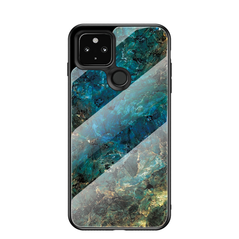 Soft TPU Edge + Marbling Tempered Glass Cell Phone Hybrid Cover for Google Pixel 4a 5G