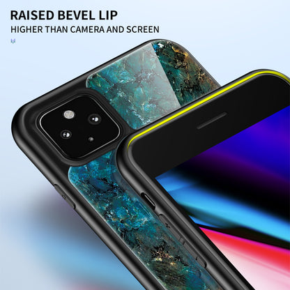 Soft TPU Edge + Marbling Tempered Glass Cell Phone Hybrid Cover for Google Pixel 4a 5G