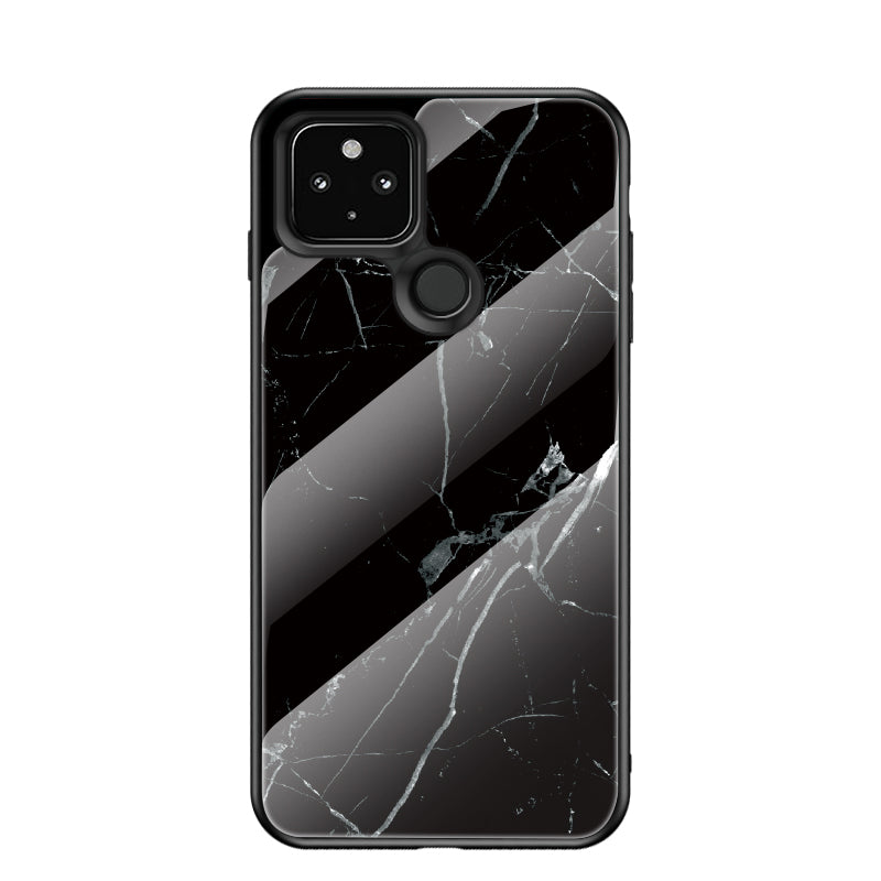 Soft TPU Edge + Marbling Tempered Glass Cell Phone Hybrid Cover for Google Pixel 4a 5G