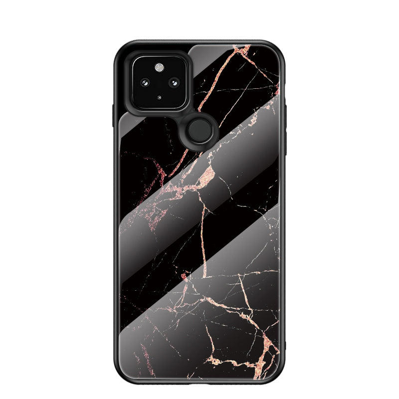 Soft TPU Edge + Marbling Tempered Glass Cell Phone Hybrid Cover for Google Pixel 4a 5G