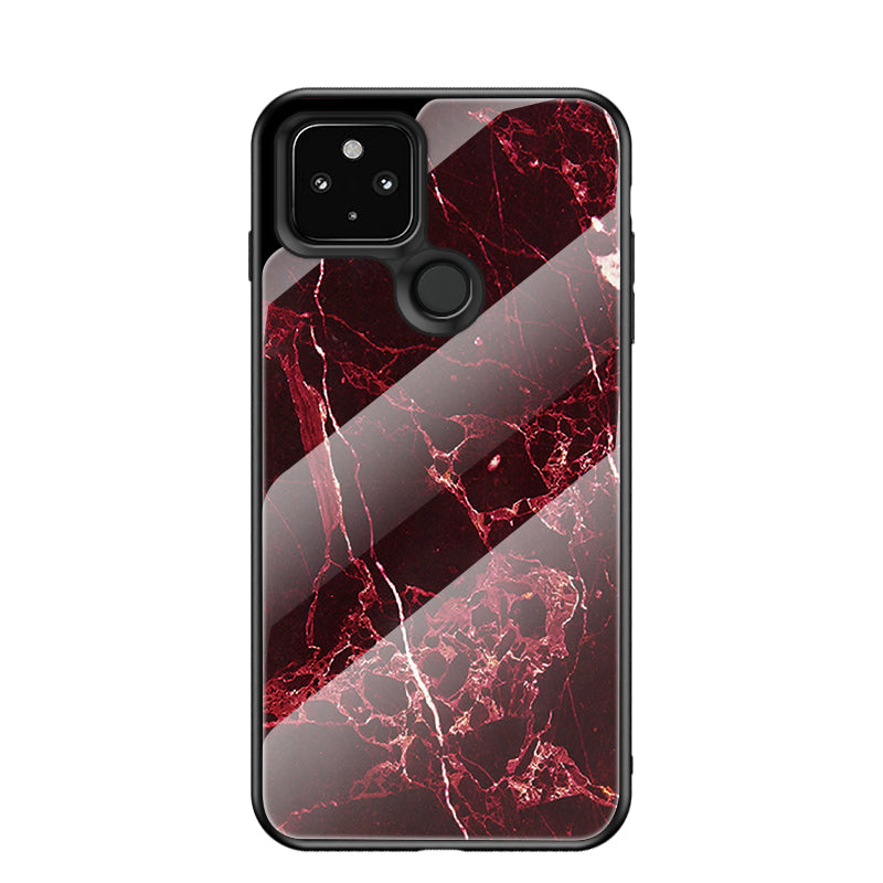 Soft TPU Edge + Marbling Tempered Glass Cell Phone Hybrid Cover for Google Pixel 4a 5G