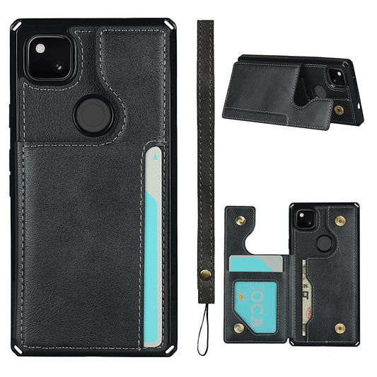 For Google Pixel 4a Button Flip PU Leather Coated TPU Wallet Phone Shell