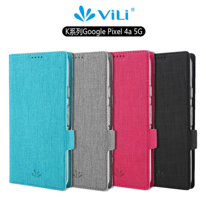 VILI K Series Cross Texture Leather Phone Wallet Stand Cover Case for Google Pixel 4a 5G