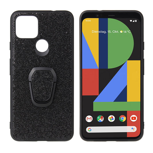 Ring-Shape Kickstand + PU Leather Coated Phone Cover Shell for Google Pixel 4a 5G