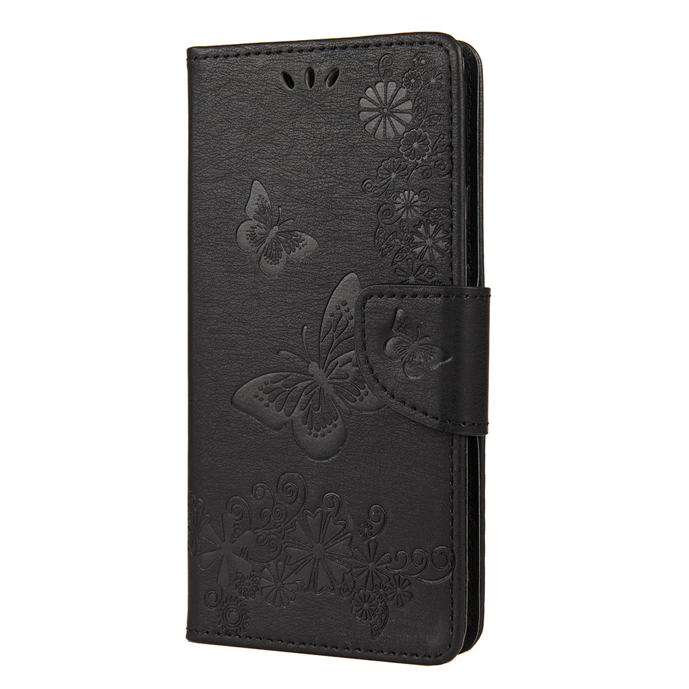 Butterfly Flower Imprint Leather Wallet Case with Stand for Google Pixel 4a 5G