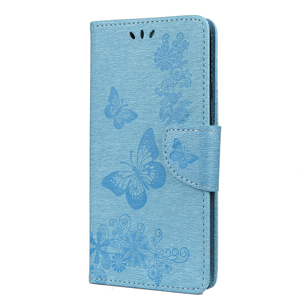 Butterfly Flower Imprint Leather Wallet Case with Stand for Google Pixel 4a 5G