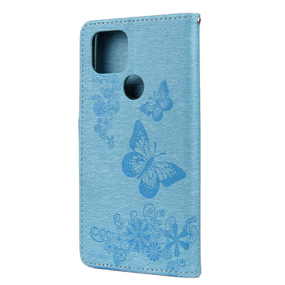 Butterfly Flower Imprint Leather Wallet Case with Stand for Google Pixel 4a 5G