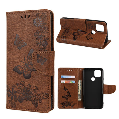 Butterfly Flower Imprint Leather Wallet Case with Stand for Google Pixel 4a 5G