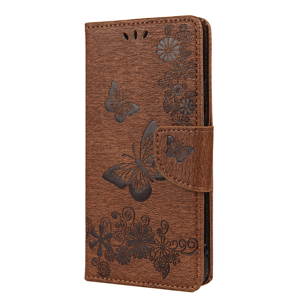 Butterfly Flower Imprint Leather Wallet Case with Stand for Google Pixel 4a 5G