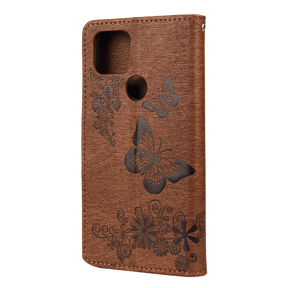 Butterfly Flower Imprint Leather Wallet Case with Stand for Google Pixel 4a 5G