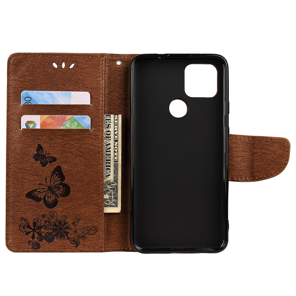 Butterfly Flower Imprint Leather Wallet Case with Stand for Google Pixel 4a 5G