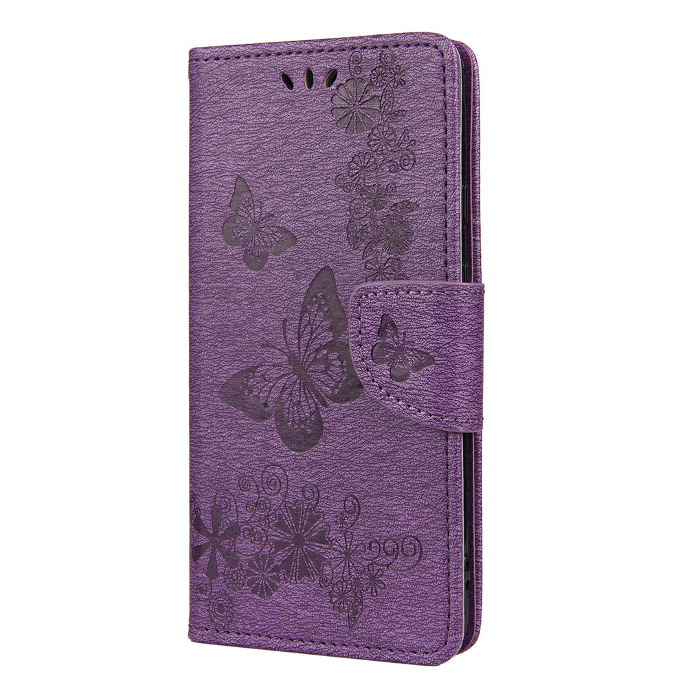 Butterfly Flower Imprint Leather Wallet Case with Stand for Google Pixel 4a 5G