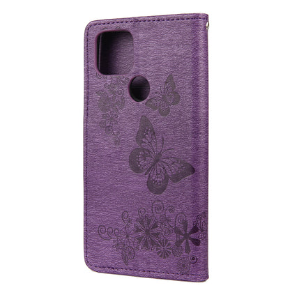 Butterfly Flower Imprint Leather Wallet Case with Stand for Google Pixel 4a 5G