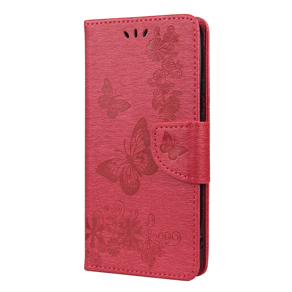 Butterfly Flower Imprint Leather Wallet Case with Stand for Google Pixel 4a 5G