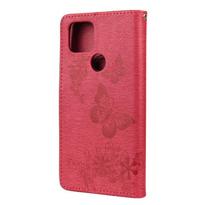 Butterfly Flower Imprint Leather Wallet Case with Stand for Google Pixel 4a 5G