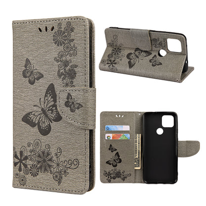 Butterfly Flower Imprint Leather Wallet Case with Stand for Google Pixel 4a 5G